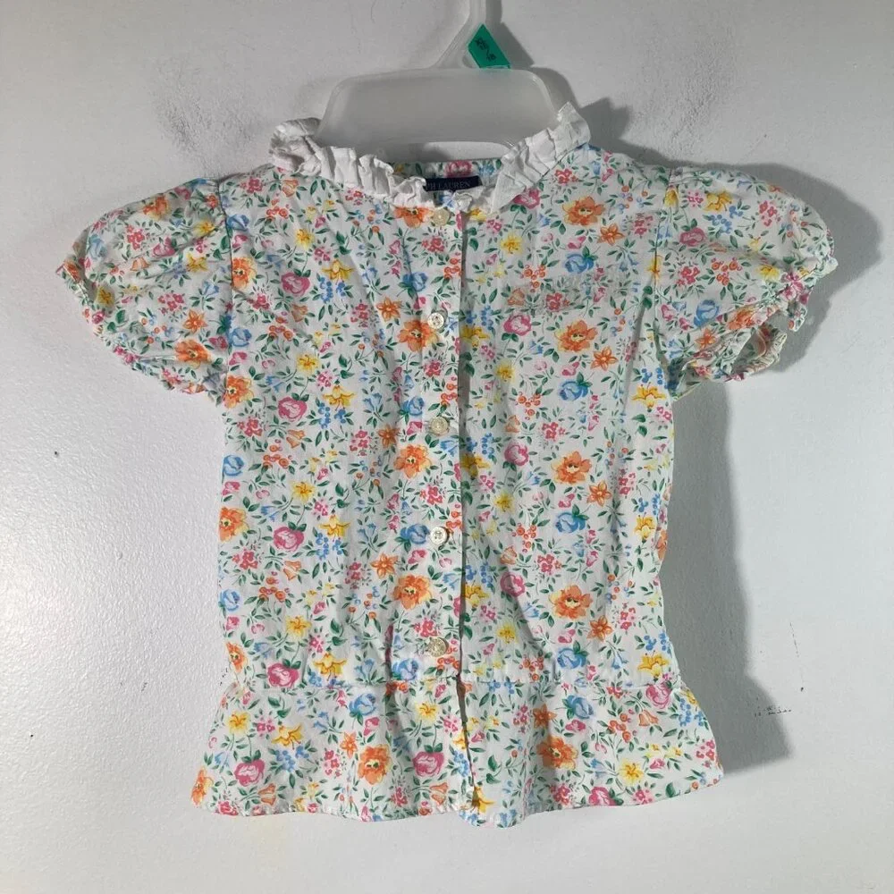 Girls‎ Ralph Lauren Floral Button Front Peplum Top  5 Tie Back Cotton